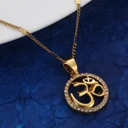 Gold Color OHM Hindu Buddhist AUM OM Pendant Necklace Hinduism Yoga India Outdoor Crystal Jewelry