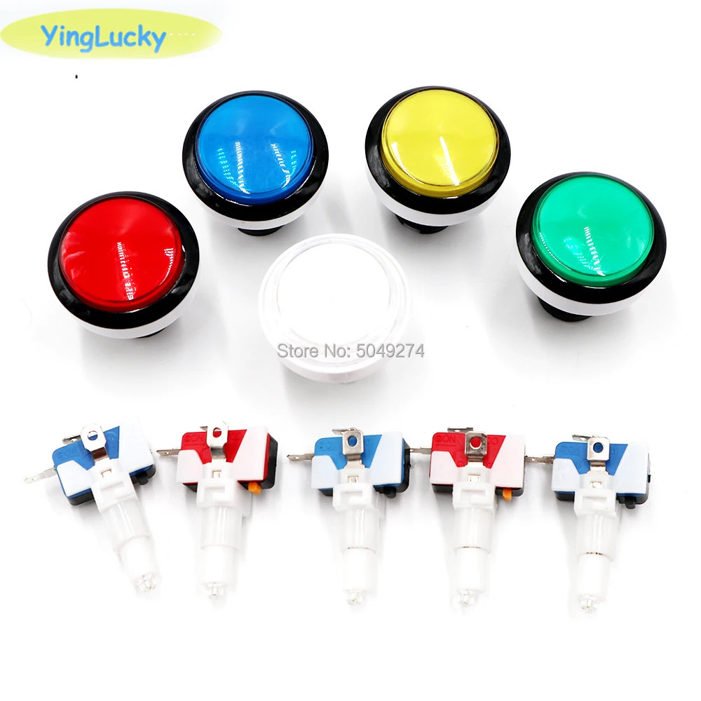 45mm Flat Shaped Parts 5V 12V Large LED light Illuminated Push Buttons Micro switch For Arcade Coin Machine Operated Games