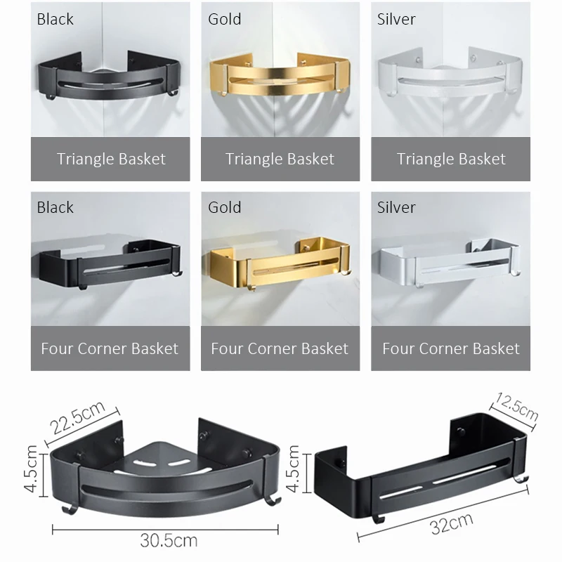 MOL Aluminum Bathroom Shelf Shower Shampoo Soap Cosmetic Shelves Black Golden Color Bathroom Accessories  Rack Holder OT001 image 2