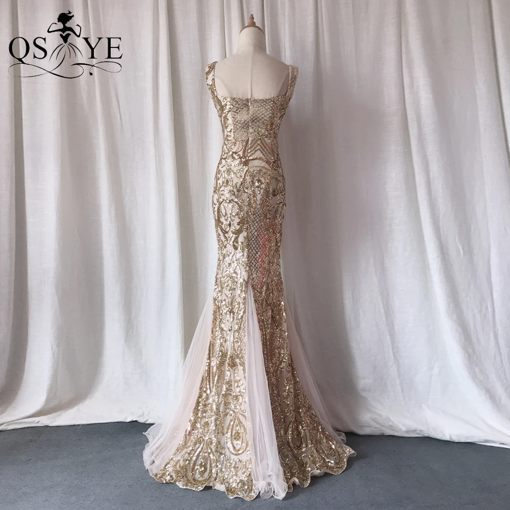 QSYYE Gold Evening Dresses Mermaid Long Prom Gown Glitter Sequin Party Dress Sweetheart Golden Formal Gown Sparkle Woman Dress