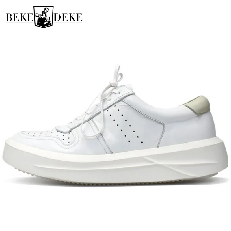 Nieuwe Designer Heren Luxe Koe Lederen Schoenen Casual Dikke Platform Sneakers Mens Jogger Trainers Hoogte Toenemende Schoenen