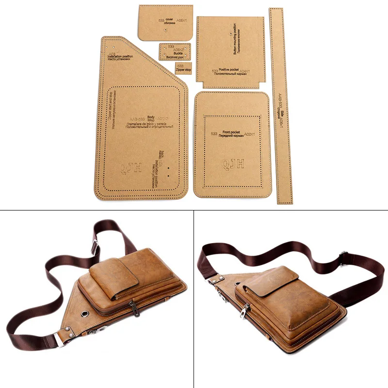 DIY Handmade Leather Men\'s Fashion Chest Bag Sewing Pattern Hard Kraft Paper Stencil Template DIY Craft Supplies 37cm*20cm