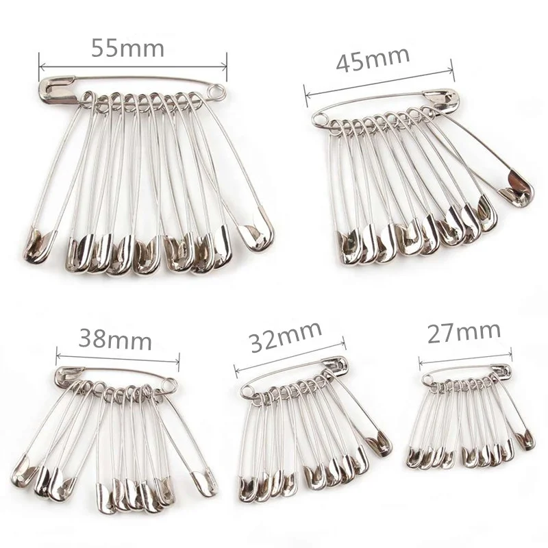 High Quality 50pcs Safety Pins DIY Sewing Tools Accessory 5 Kinds Size Silver Metal Needles Large Safety Pin Small Brooch YJ379