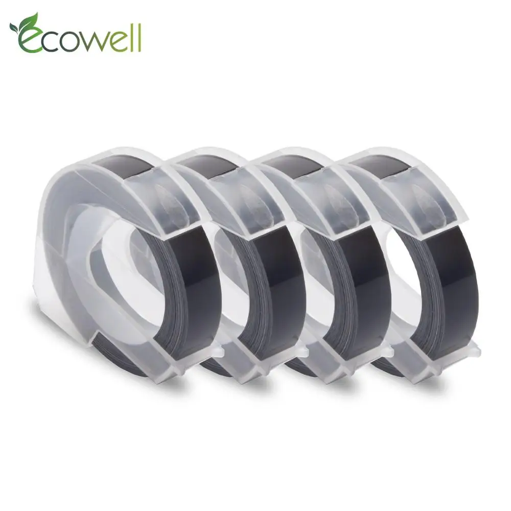 Ecowell Black Color 9mm Dymo 3D Plastic Embossing Tapes for Embossing for Dymo 1540, 1755, 1880, 12965, 12966,20008 Label Makers