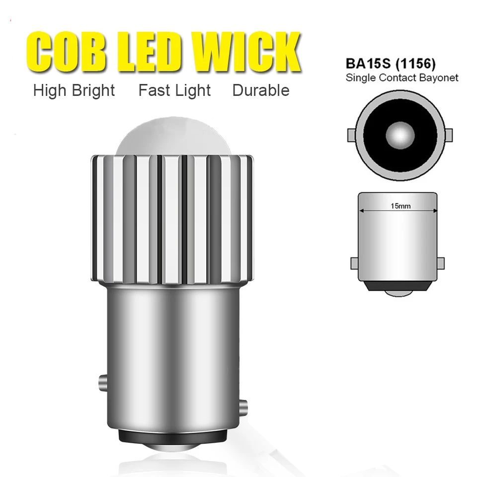 1x Cob P21w Led 1156 Auto Licht Super Heldere Gericht Lens 120 Auto Reverse Licht Lamp Duurzaam Remlicht ba15s Wit 12V