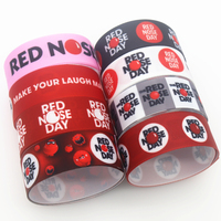 DHK 50yards Red Nose Day Printed Grosgrain Ribbon Accessory Hairbow Headwear Decoration DIY Wholesale Craft S1430