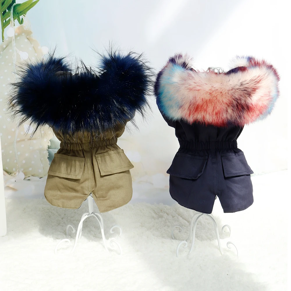 

Warm Winter Dog Jacket Coat Luxury Faux Fur Dogs Clothes Small Medium Pet Clothing Coats With Fur Hat for French Bulldog Pug