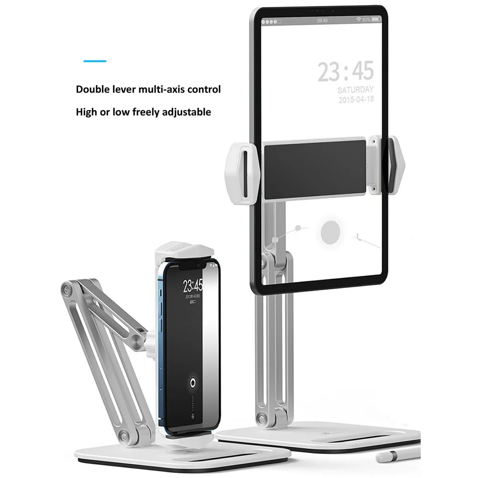Aluminum Tablet Stand Desktop Phone Tablet Holder Stand Flodable Adjustable 5-13inch Tablet Phone Desktop Mount for iPad Pro12.9