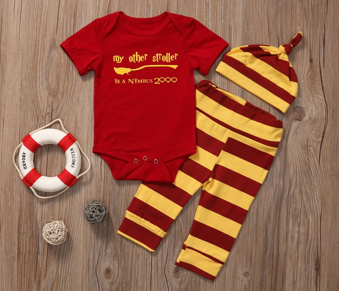 Newborn Baby Boy Girl Clothes Set Halloween Costume Little wizard has arrived Romper+Pants+Hat 3PCS Infant Baby Clothing Outfits