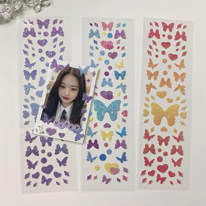 1Pc Gradient Color Butterfly Heart Gold Silver Stamping PVC Material Stickers Scrapbooking Creative DIY Deco Stationery Stickers