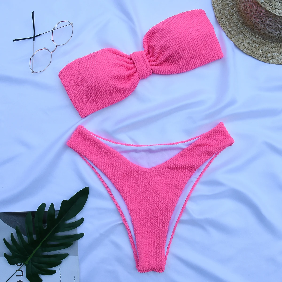 High Waist Bandeau Bikini 2024 Sexy Women Swimsuit Solid Swimwear Female Brazilian Thong Bikini set Bathing Suit