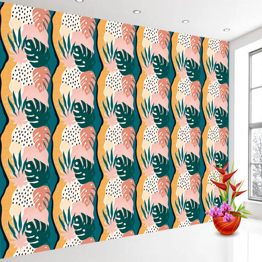 Custom Self Adhesive Vinyl Accepted Wallpapers for Living Room Banana Leaf Tropical Photo Contact Wall Papers Home Decor Murals