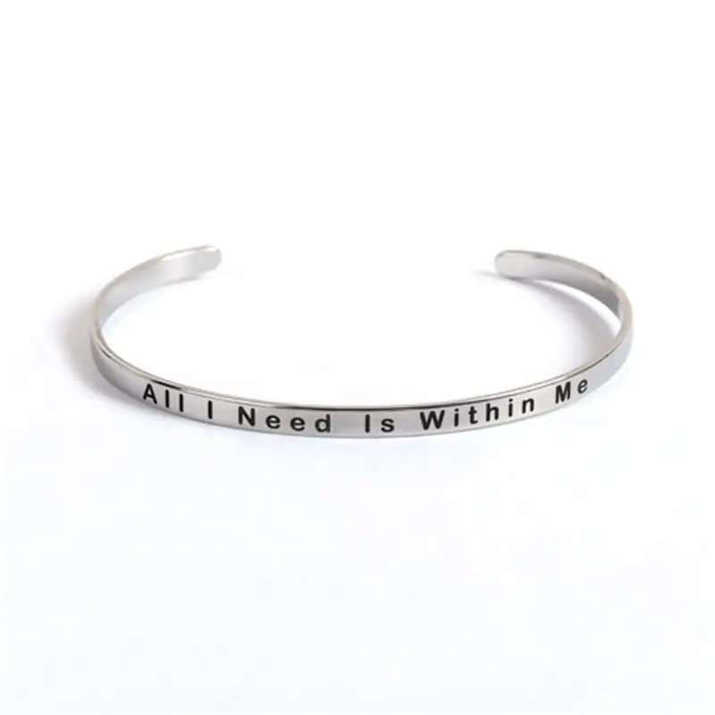 16.7cm Long 1 PC Fashion Stainless Steel Positive Quotes Energy Open Cuff Bangles Bracelets Silver Color Message Jewelry Gifts