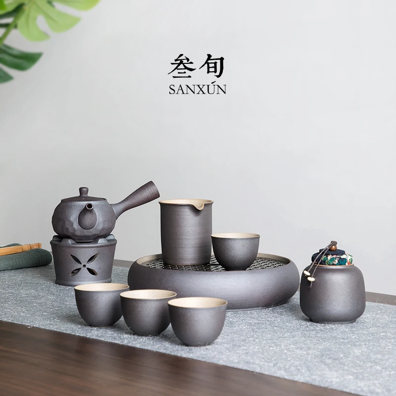 

Ceramic Tea Set Charms Aesthetic Black Chinese Tea Pot and Cup Set Portable Tea Ceremony Tetera Porcelana Teaware Sets BG50TS