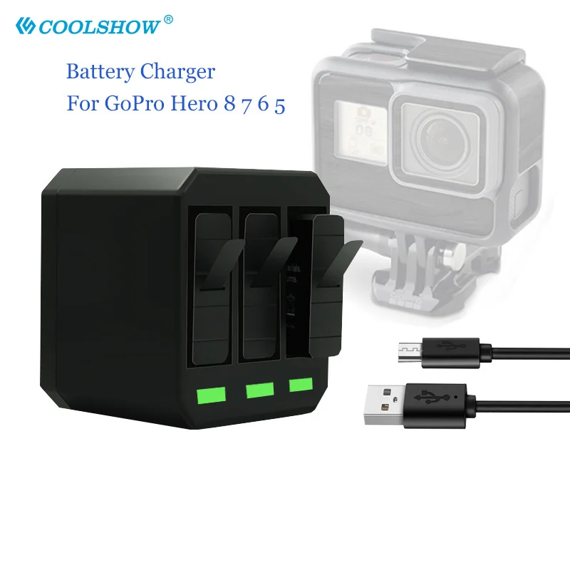 Зарядное устройство Coolshow на 1220 мА · ч для камеры Gopro Hero 8 Hero 7 Hero 6 Hero 5 Black