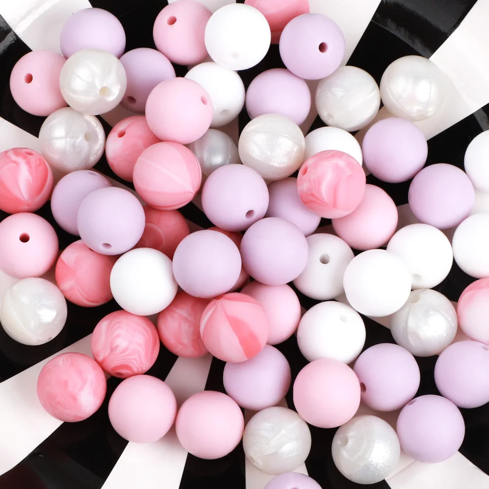 TYRY.HU Silicone Beads 100Pcs BPA Free 9/12/15/19mm Silicone Teething Round Beads For Necklace Pacifier Chain Baby Teether Beads