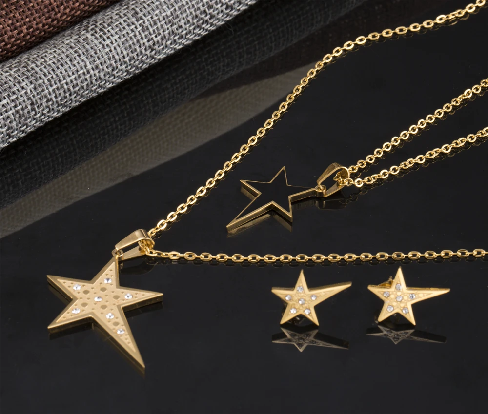 Trendy hot sale design Womens Star necklace earring jewelry Set stainless steel necklace stud earring party jewelry