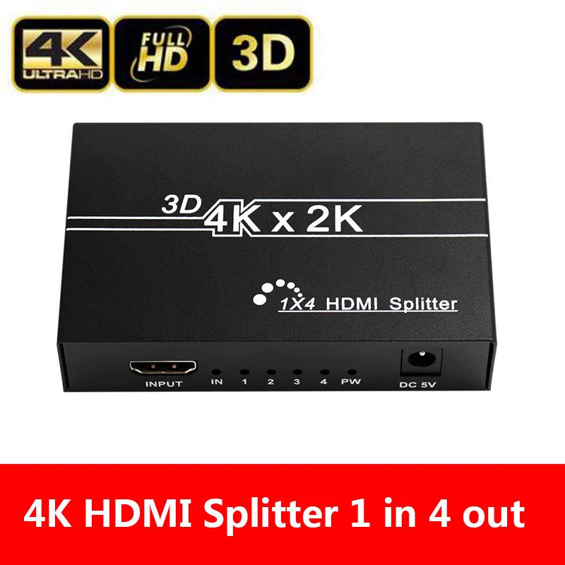 

HDMI Splitter 1X4 Port 4K 3D UHD 1080p Video HDMI Switch Switcher HDMI 1 Input 4 Output HUB Repeater Amplifier