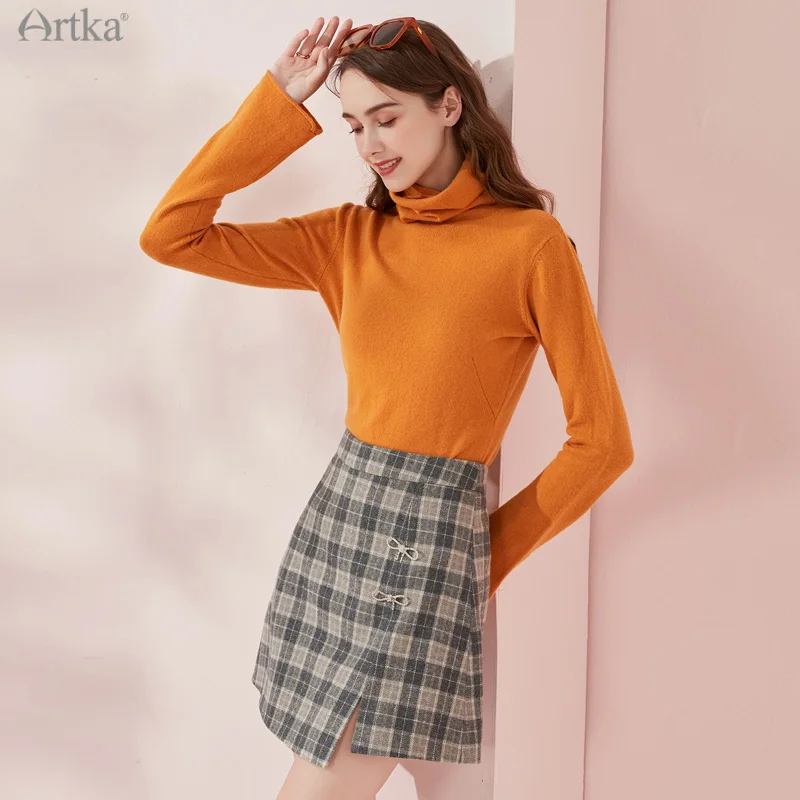 

ARTKA 2021 Winter New Women Knitwear 5 Color Elegant 100% Wool Soft Knitwear Turtleneck Wool Knitted Sweater Female Y010259D