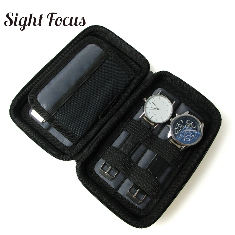 Black Hard shell 4 Slot Watch Box Organizer Portable Watch Strap band Organizer Bags Waterproof Travel Watch Storage Zipper Case