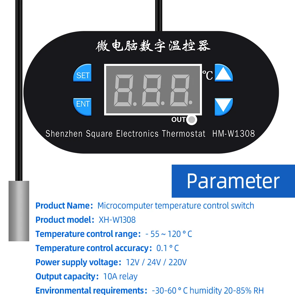 XH-W1308 W1308 Electronics Thermostat Temperature Controller Heat Cool Temp adjustable Thermostat with Sensor probe 40% Off