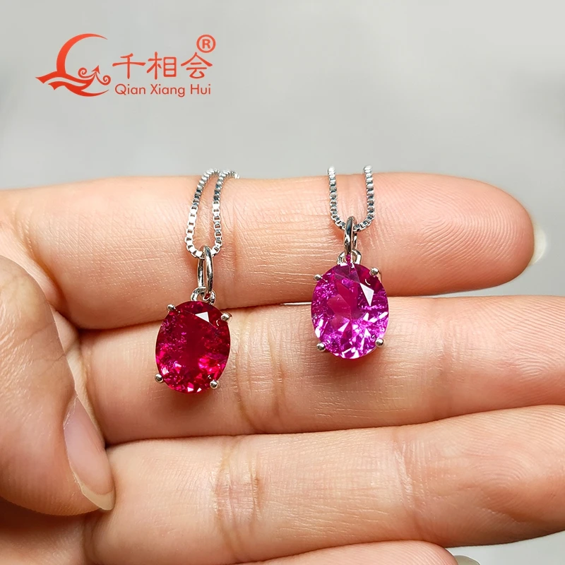 

S925 Silver Lab Grown Ruby & Sapphire Inclusions 8x10mm 3.6ct Oval Fashion Jewelry Pendant Necklace