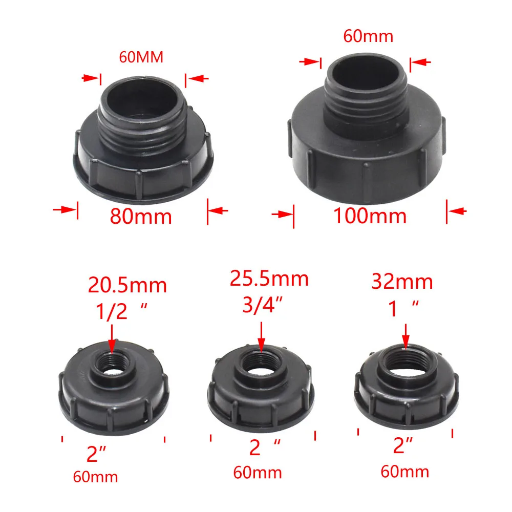 1/2 3/4 1 Cal gwint IBC S60 Adapter IBC Adapter zbiornika woda z kranu złącza wymiana zaworu 80 do 100mm łącznik