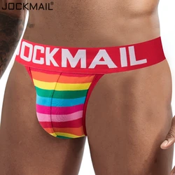 JOCKMAIL Jockstrap męskie stringi bielizna String Homme seksowna bielizna męska stringi i struny G bawełna, tęczowe paski, oddychające