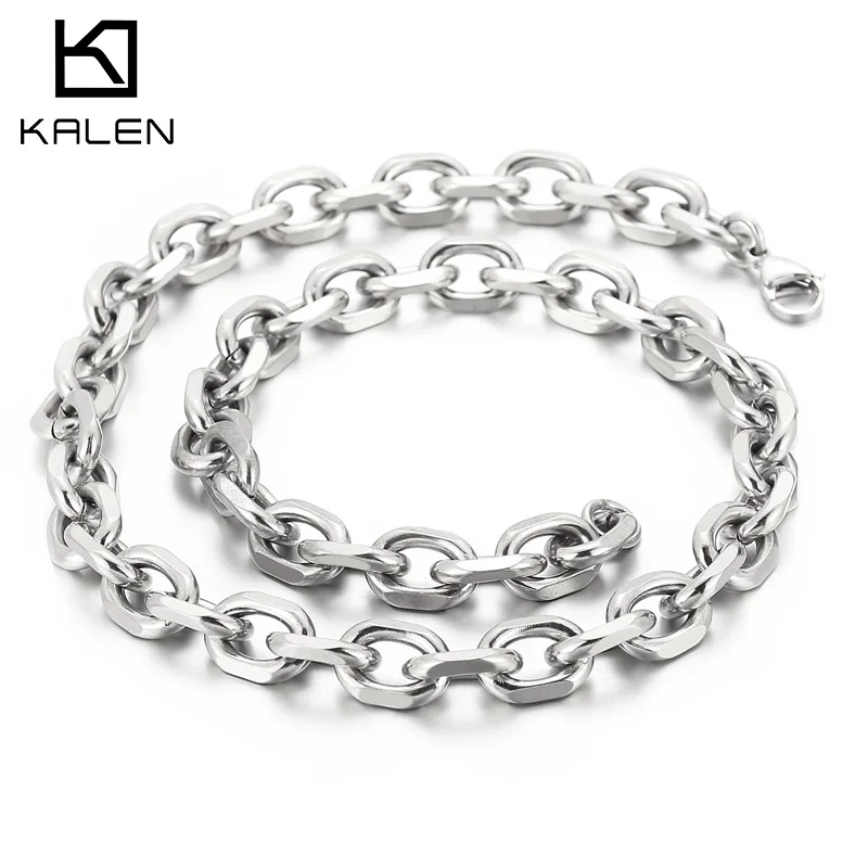 Kalen Gold/Silver Color O-Chain Geometric Stitching Necklace Men\'s Stainless Steel Jewelry Wholesale