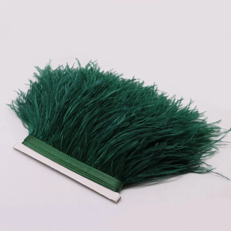 

10-15cm wide 3 yards Dark Green Fluffy Beautiful Ostrich Feather Trim Cloth Sideband Suitable For Shoes/ Skirts /Dresses/ Bag