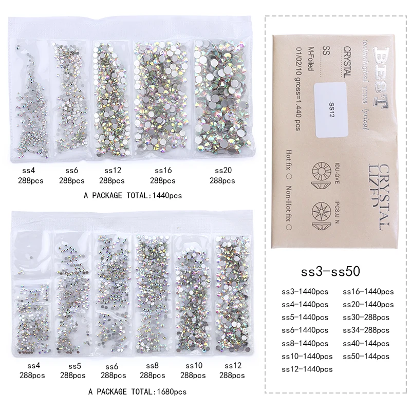 QIAO Glitzer-Strasssteine Crystal AB SS3-SS50, nicht heißklebend, flache Rückseite, Strass zum Nähen & für Textilien, Kleidung, Nagelkunst. – Detail 13