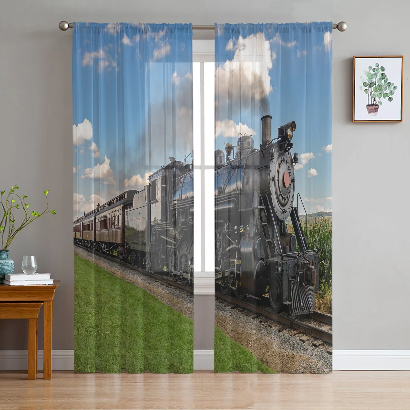 Train And Railway Travel Window Treatment Tulle Modern Sheer Curtains for Kitchen Living Room the Bedroom Curtains Decoration