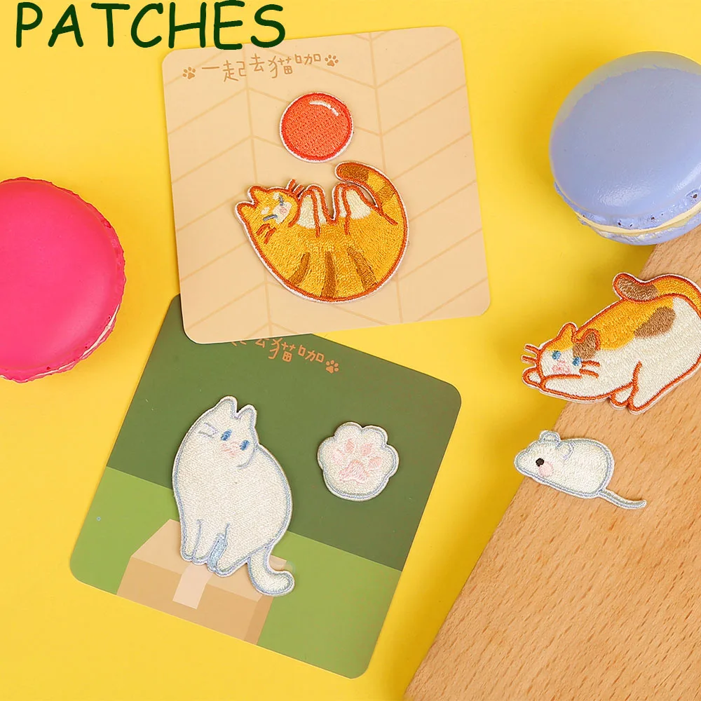 Cute Cartoon Cat Paste Patches Naszywki Ecusson A Coudre Parches Bordados Para La Ropa Badges DIY Handmade Material Accessories