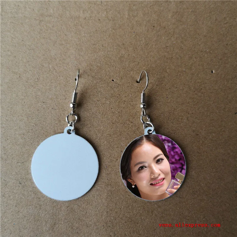

blank Aluminum dangle earrings for sublimation white Aluminum round drop earrings hot transfer printing consumables 15pair/lot