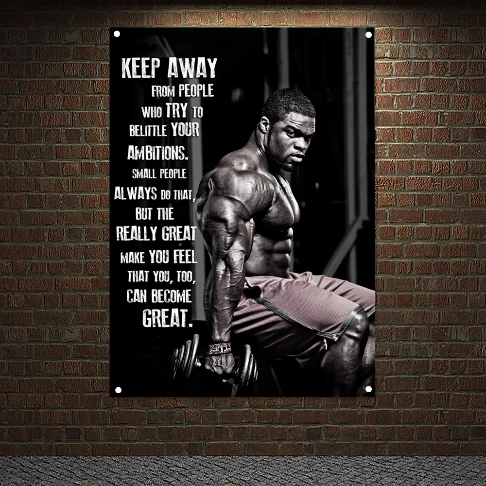 KEEP AWAY Man Muscular Body Wall Hanging Workout Inspirational Banners Flags Canvas Painting Run Yoga Dumbbells Fitness Poster