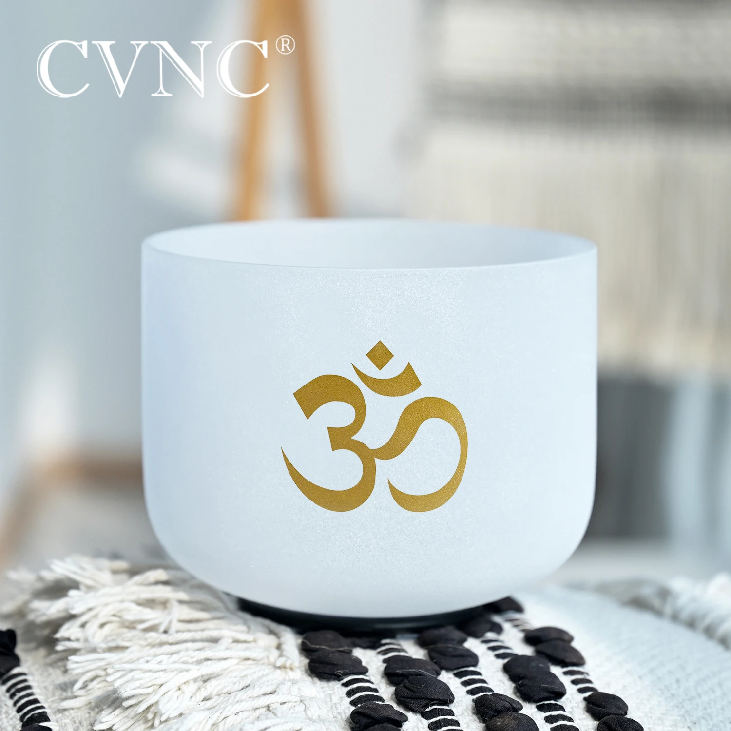 CVNC 8 Inch 528Hz C Note 5 octave Frosted Quartz Crystal Singing Bowl with OM Design with Free Rubber Mallet and O-ring