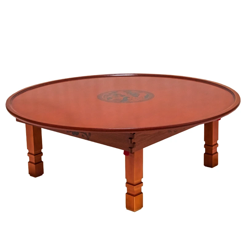 60-90cm Round Korean Coffee Table Folding Leg Asia Antique Furniture Floor Table for Dinning Traditional Living Room Wood Table