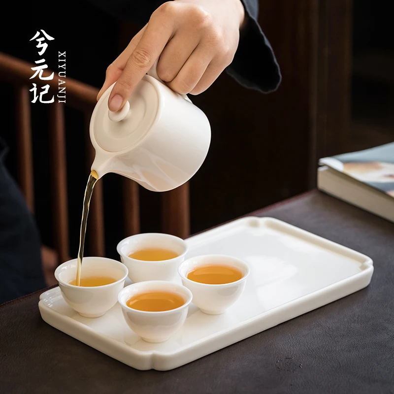 

|a pot of four cups of kung fu tea tea set of household light white porcelain teapot teacup luxury high-grade gift boxes