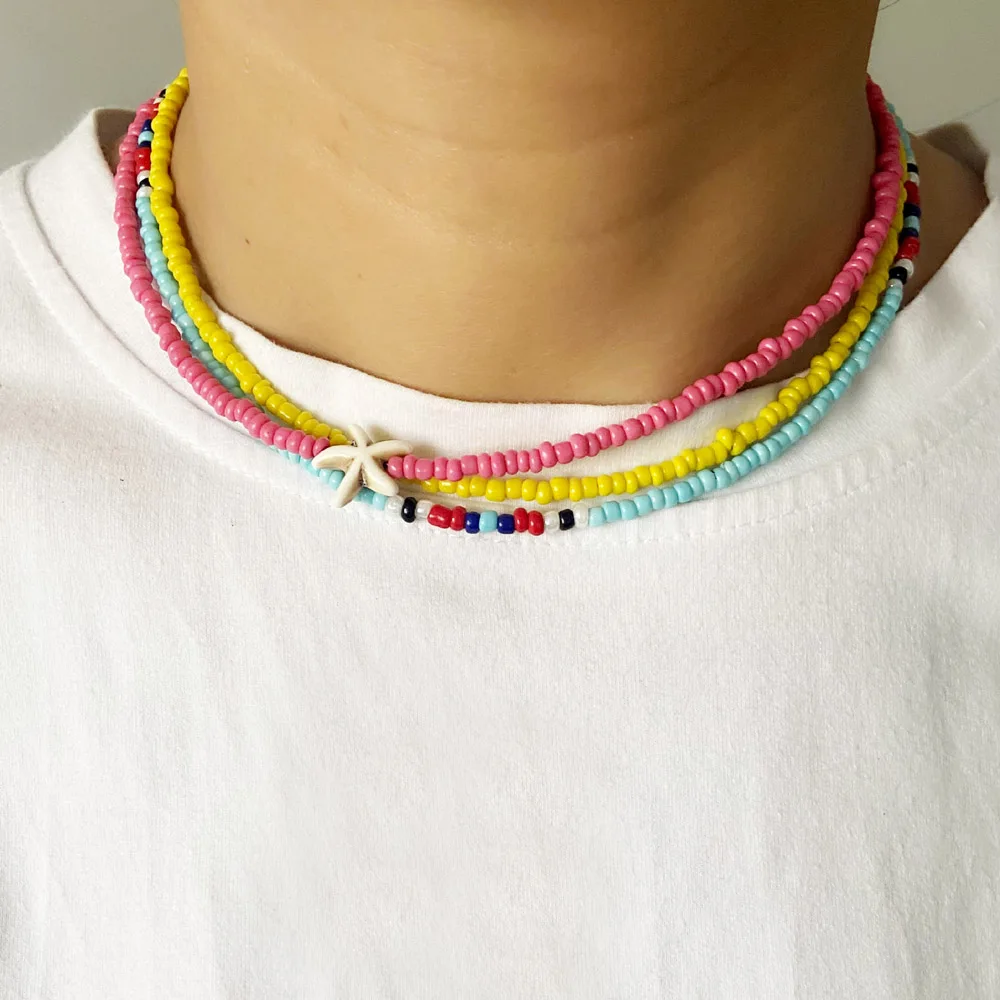 Handmade Seed Bead Choker Necklace Bohemian Colorful Beaded Short Collar Necklace For Women Beach Party Jewelry Gift