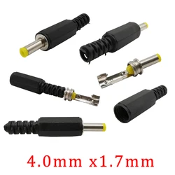 Masculino DC Power Plug Adapter, Conector Reto, Conector de solda, DIY Reparação Eletrônica, 4.0x1.7mm, 5Pcs