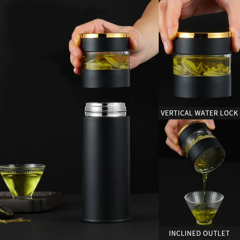 Stainless steel intelligent vacuum cup temperature LED display tea cup with glass partition tea and water vacuum bottle