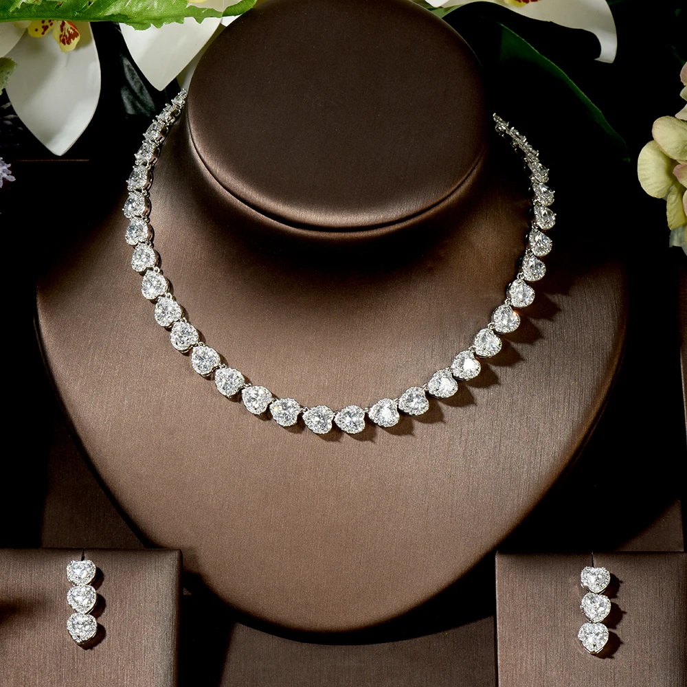 HIBRIDE Classic Love Heart Women Party Costume Jewelry Set African Wedding Necklace Earrings Bracelet for Brides Bijoux N-1457