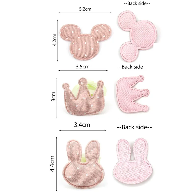 40Pcs Mixed Dot fabric Mouse Corwn Rabbit Head shape Padded Appliques for Baby\'s crafts hair Clip Handmade Headwear Accessories