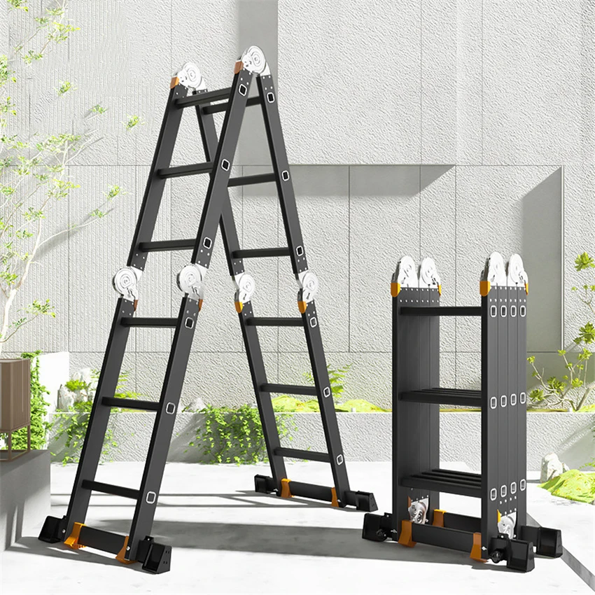 

Multi-purpose Folding Ladder Aluminum Alloy Telescopic Ladder Engineerin Herringbone Ladder Thicken 4mm Straight Ladder 3.7m