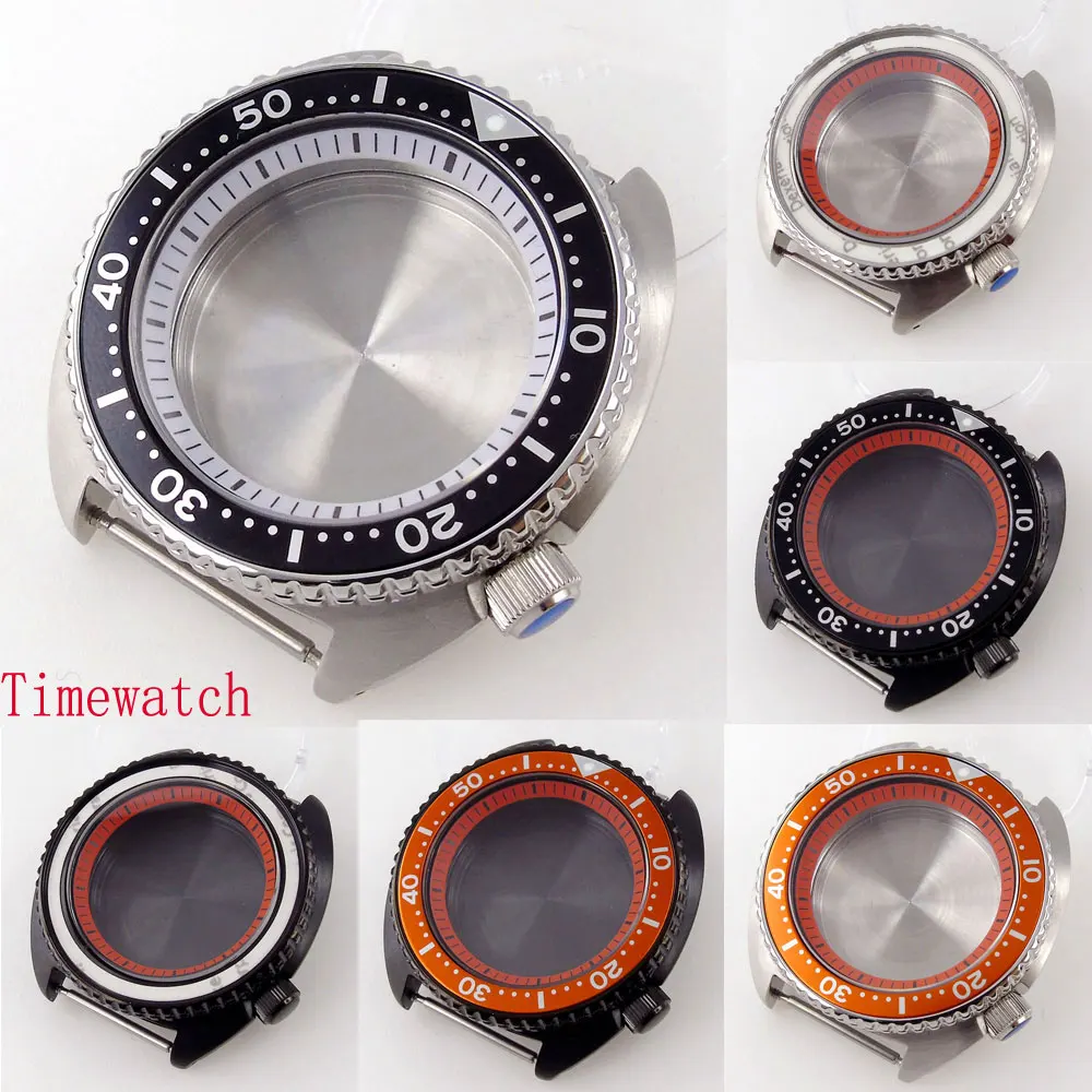 

Sapphire Glass Watch Case 45mm For NH35/NH36 Orange/White Chapter Ring Alloy Bezel Insert Brushed Case Screw In Crown