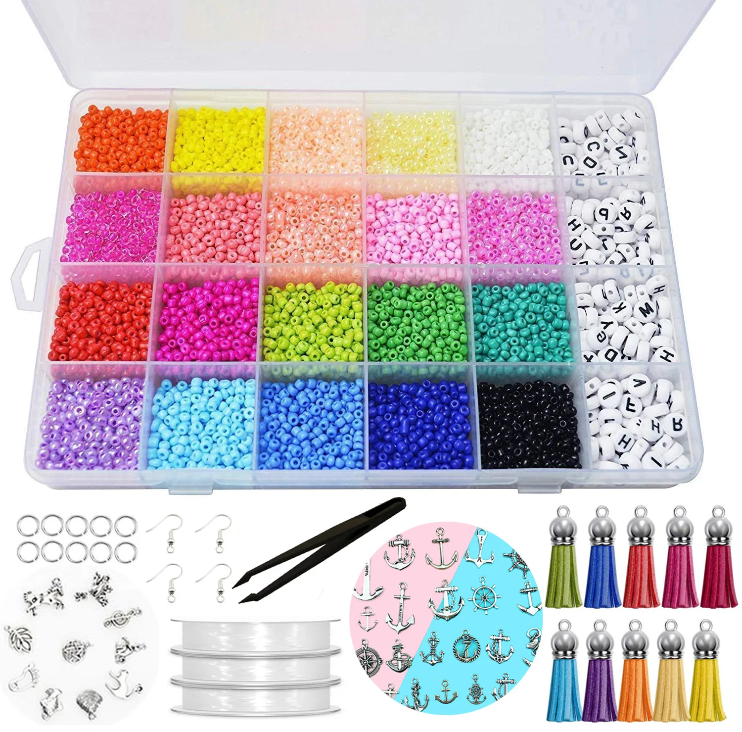 3MM Rainbow Color Seed Beads Kit Letter Beads Bracelet Necklace Jewelry Making Set DIY Beaded Jewelry Kit Mixed Beads Accessorie