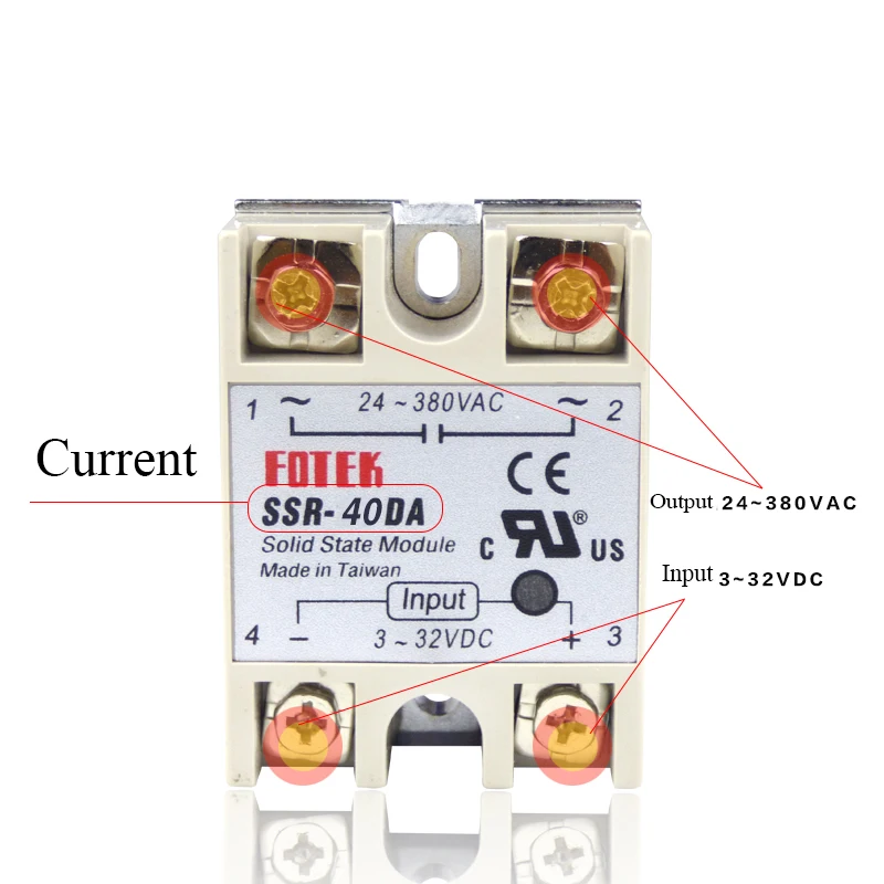 SSR-40DA تيار مستمر إلى التيار المتناوب تتابع الحالة الصلبة SSR 40A 3-32VDC 24V-380VAC