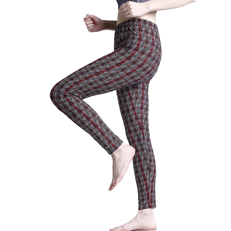 VISNXGI Women Yoga Leggings Soft Workout Pants Red Coffee Thin Plaid Gym Sports Fitness High Waist Push Up Ankle-Length Clothes