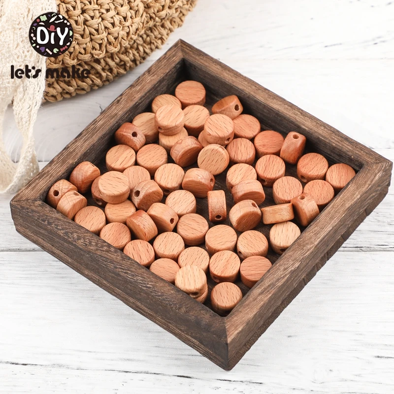 Let'S Make 100pc Handmade Baby Teether Wooden Beads Beech Deep Color Round Disc Teething Bead For Nursing Necklace Baby Teether