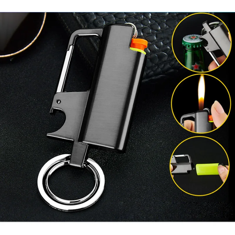 Creative Lighter Case Keychain Metal Armor Lighter Pouches Corkscrew Cricket Lighters Body Protection Lighter Cover For Cricket